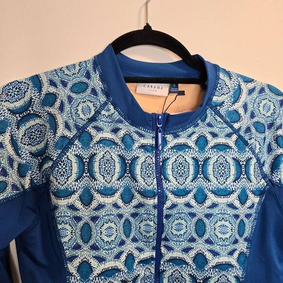 Cabana Life Womens Large Blue Long Raglan Sleeve Rash Guard Swimsuit - One Piece - Picture 3 of 5